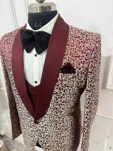 Custom Wine Red Paisley 3 piezas para hombre traje de boda novio esmoquin chaqueta, chaleco y pantalones - Product Image 4