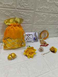 Lote de Combo Set para Mehndi Haldi Favors & Wedding Return Gift Sangeet Potli Bag Ring Bangles Pendientes Maang Tikka Juda Pin,Bindi - Product Image 6