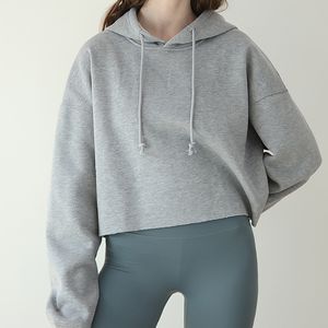 Sudadera con capucha de gran tamaño recortada con dobladillo crudo con impresión personalizada sudadera de mujer con Top corto cuadrado de lana pesada sudadera de mujer - Product Image 4