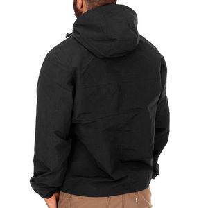 Veste coupe-vent à capuche en nylon noir sportif pour hommes avec demi-fermeture éclair veste enduite imprimée OEM de logo sérigraphie personnalisée - Product Image 5