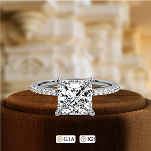 Bague de fiançailles en diamant de laboratoire taille princesse 1CT, demi-pavé, certifiée IGI, or jaune 14 carats, bague de mariage pour cadeau d'anniversaire - Product Image 2