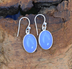 Wholesale 925 Sterling Silver <b>Handmade</b> Statement <b>Earrings</b> Blue Chalcedony Oval Gemstone Beautiful Statement Jewelry for Gift - Product Image 3
