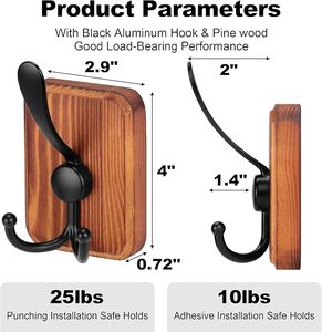 Coat <b>Hooks</b> <b>Wall</b> Mount Coat Rack and Hanger <b>for</b> Heavy Duty Hanging Coats Jackets Hats <b>Wall</b> <b>Hooks</b> With Black Aluminium - Product Image 3