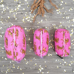 Handmade for Quilted Cotton Eco-Friendly for Case Set 3 Vintage Travel Cosmetic Pouches Water-Resistant Durable Available - Product Image 3