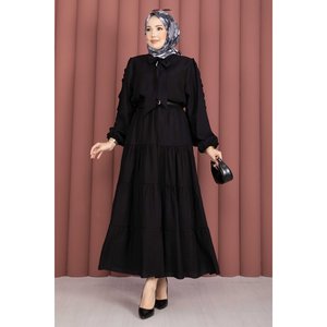 Ensemble deux pièces en mousseline noire : Haut court formel avec col à nœud et pantalon pour l'été - Product Image 3