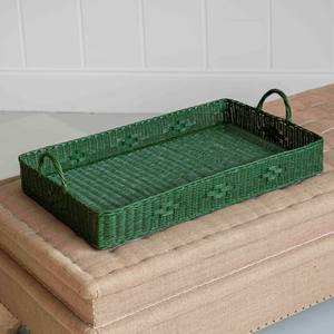 Bandeja de servicio de ratán natural artesanal, verde oscuro, hecha a mano, bandeja decorativa para hogares y ocasiones especiales, novedad - Product Image 1