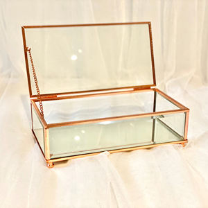 Boîte de rangement en verre avec cadre en métal doré, organisateur élégant et boîte de rangement pour accessoires, boîte à bijoux rectangulaire en finition antique - Product Image 2