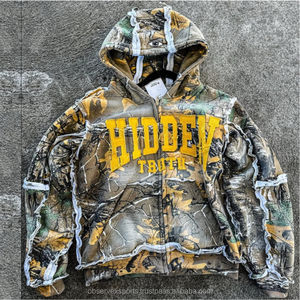 Fabricante de ropa Retro Sunfaded Distressed Zip Hoodie Sweatsuit STG estampado apliques bordado Sunfaded chándales para hombres - Product Image 4