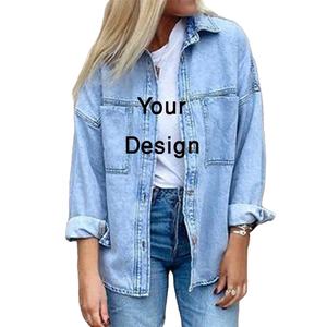 2023 printemps femmes manteaux femmes Denim jeans chemises dame décontracté mode vêtements d'extérieur Denim LOGO plaine Denim chemises en gros de BD - Product Image 3