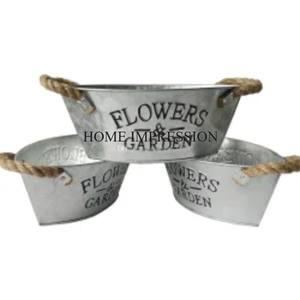 Jardinière de fleurs galvanisées artisanales et grand pot pour intérieur et extérieur pots de fleurs et jardinières décoratifs faits à la main de forme ronde - Product Image 6