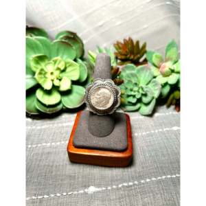 Jeff Largo <b>Adjustable</b> Sterling Silver <b>Ring</b> Gift with Bezel Setting Inlay - Product Image 1