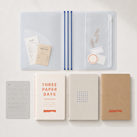Carnet rechargeable LABON personnalisé B6, couverture en PP givré bleu cobalt, bande élastique, inserts cousus à 3 fils, lignes et points, journal kraft