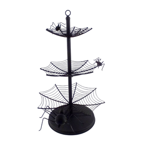 Nuevo diseño redondo soporte de pastel de hierro 3 niveles telaraña muerto mate negro Mesa decoración de Halloween a granel hecho a mano - Product Image 1