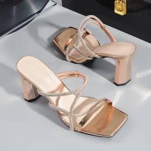 Nouvelles sandales classiques à bout carré et talon fin, style féerique, avec cristaux et strass, chaussures pour femmes et talons hauts tendance - Product Image 4