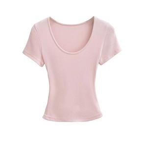 เสื้อครอปสีล้วนสำหรับผู้หญิงเสื้อครอปผ้าฝ้ายระบายอากาศใส่ลำลองทันสมัยสำหรับฤดูร้อน - Product Image 5