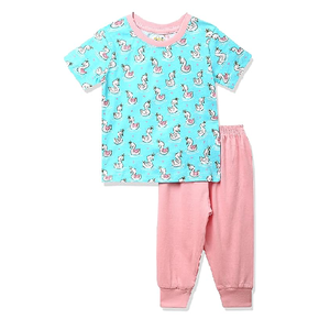 Ensemble de vêtements à manches courtes en coton de couleur unie personnalisé orienté vers l'exportation ensemble de vêtements imprimés pour enfants et filles vente en gros au Bangladesh - Product Image 4