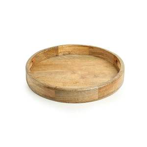 Plateau de service en bois pour thé et café avec poignées Plateau de service rond en bois d'acacia Assiette en bois pour la nourriture - Product Image 5