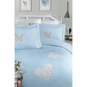 Parure de lit de luxe 6 pièces en satin de coton, taille XL, avec housse de couette et drap-housse à motif uni et surpiqûres, pour usage domestique - Product Image 3
