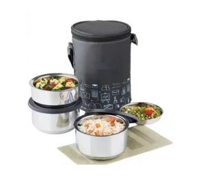 Caja Tiffin de doble pared con aislamiento de acero inoxidable con tapa de plástico 3 contenedores de doble frescura y doble aislamiento para almuerzos - Product Image 1