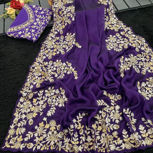 Sari de seda pura Rangoli con bordado de secuencia y Zari para todas las ocasiones - Product Image 1
