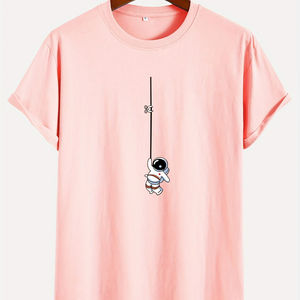 Camiseta deportiva informal de verano a la moda para hombre, Top de punto de manga corta con estampado de astronauta holgado 100% de algodón puro - Product Image 6