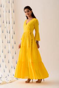 Jaune citron Angrakha ensemble indien mode style qualité Kurti et pantalon du fabricant indien - Product Image 5