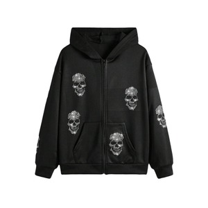 Men <b>Rhinestone</b> Skull Zip Up <b>Hoodie</b> Oversized Fleece Sweatshirt Winter Streetwear Jacket <b>Rhinestone</b> <b>hoodie</b> - Product Image 3