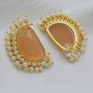 Pendientes de tuerca de piedra, última colección, pendientes de tuerca chapados en oro de diseñador, venta al por mayor, Pendientes chapados en oro de 18 quilates hechos a mano para mujer - Product Image 2