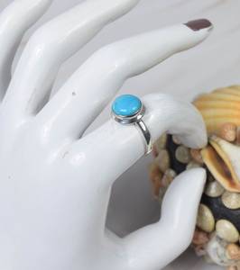 Natural <b>Turquoise</b> Smooth Round Shape Carved Gemstone Ring 925 Sterling Silver Party Wear Fashion Rings Women Jewelry in Bulk - Product Image 4