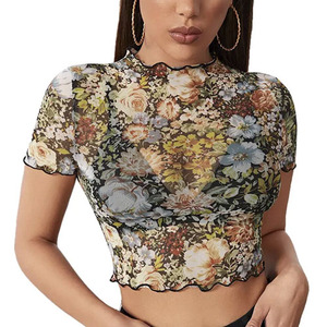 Top corto para mujer, camisas de talla grande para mujer, ropa de calle para mujer, Top corto de manga larga, camisetas personalizadas de algodón 100% para mujer - Product Image 1