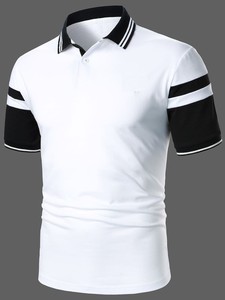 Camiseta Polo de manga corta con botones y logotipo personalizado OEM y ODM para hombre con diseño de ondas geométricas disponible a precio mayorista - Product Image 3