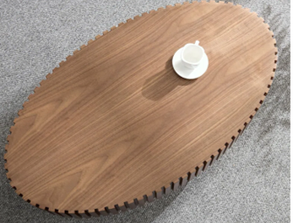 Mesa de centro ovalada de dos pisos de diseño moderno de Linage Corporation con estante de ratán extensible cubiertas superiores e inferiores de madera - Product Image 2