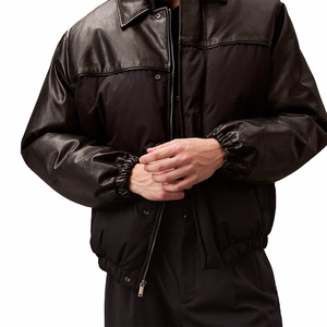 Chaqueta de cuero PU de talla grande para hombre con etiqueta privada OEM, decoración de invierno con botones, abrigo de motocicleta suelto transpirable lavado, lienzo teñido - Product Image 4