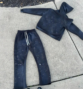 Trajes de sudor lavados con ácido de calidad personalizada 100% algodón Terry ropa de calle de gran tamaño chándal Flare Stacked Hoodie impreso para invierno - Product Image 2