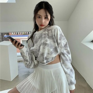 ผู้หญิงสบายๆหลวมไม่มีหมวกมัดย้อมHoodiesเสื้อO-คอฤดูใบไม้ผลิฤดูใบไม้ร่วงเซ็กซี่สั้นOutwearแฟชั่นทั้งหมดตรงกับ - Product Image 6