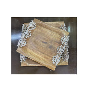 Plateau à dessert de table classique en bois d'acacia de qualité supérieure avec finition en bois brun naturel Plateau rectangulaire pour les fournisseurs de cuisine à domicile - Product Image 3