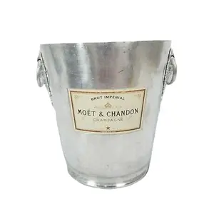 Alüminyum gümüş kaplama şarap soğutucu ve halka kolları ile buz kovası Bar & kulüpleri masa centerpiece Metal şarap soğutucu ekici