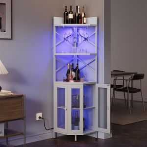 Mueble Bar Esquinero Industrial con Luces LED, Puertas de Vidrio Acanalado, Mueble Bar de Madera con Estante para Licores y Vinos para el Hogar DR534 - Product Image 3