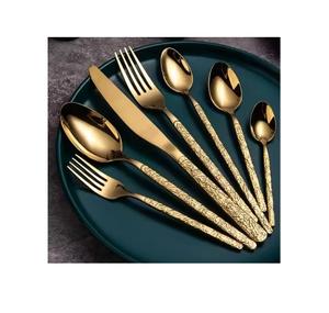 Couverts à manche martelé de luxe couteau en acier inoxydable fourchette et cuillère or argenterie mariage ensemble de couverts - Product Image 1