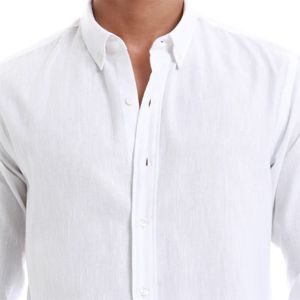 Misty <b>White</b> Blended Linen <b>Shirt</b> Lightweight Comfortable Green Beige Available in Multiple Sizes <b>for</b> Everyday Style - Product Image 5