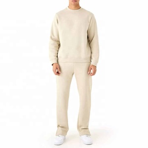 Conjunto Deportivo para Hombre, Sudadera de Cuello Redondo y Pantalones Jogger de Algodón Beige, Color Sólido, Manga Larga, Estilo Casual para Otoño, Corte Regular - Product Image 1