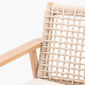 Sillón de comedor al aire libre Combinación de madera de teca natural con cuerda y cojín-Azalea - Product Image 3