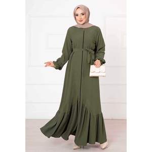 Abaya kaki à volants pour femmes robe musulmane douce et de haute qualité avec logo personnalisé taille XXL style décontracté - Product Image 4