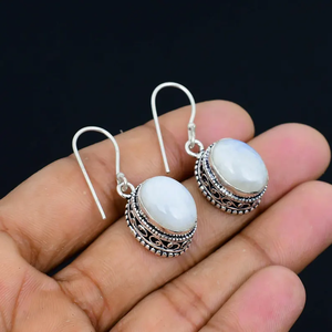 Wholesale Price 925 Sterling Silver Vintage Handmade Dangle Drop <b>Earrings</b> Rainbow Moonstone Perfect Party Gift for Her - Product Image 3