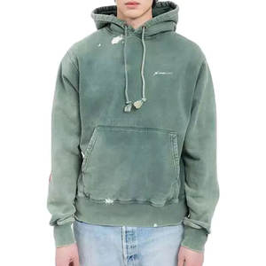 Sweat à capuche délavé de qualité supérieure pour homme, 100 % coton, personnalisé, nouveau design hiver, avec fermeture éclair, motif imprimé, pull en molleton - Product Image 1