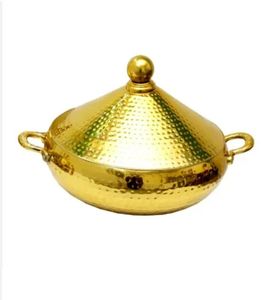 Casserole arabe de luxe plaquée or pour réchauffer les aliments Casserole en métal avec couvercle Marmite en acier pour le service à l'hôtel Réchauffeur d'aliments - Product Image 3