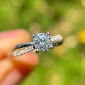 6mm Round Cut Diamond Minimalist Engagement <b>Ring</b> | Twisted Pave Band Prong Setting | <b>925</b> <b>Silver</b> or 18K Gold Plated - Product Image 4