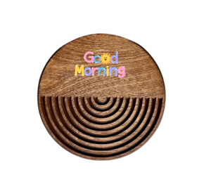 Sous-verres ronds en bois avec sculpture en demi-cercle concentrique et design peint sur mesure, style moderne pour verres et décoration de table - Product Image 2