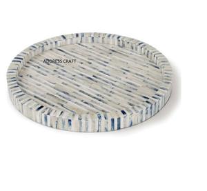 Design unique incrustation d'os et résine forme ronde couleur verte et blanche Design floral plateau de service table décorer outil de cuisine utilisé - Product Image 3