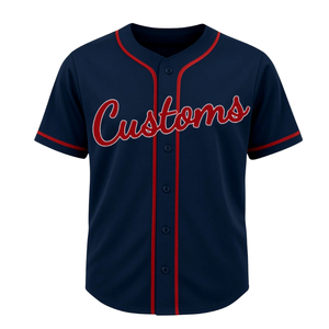 Maillot de baseball unisexe 100% polyester, col en V, boutons intégrés, respirant, avec nom et numéro imprimés - Product Image 1